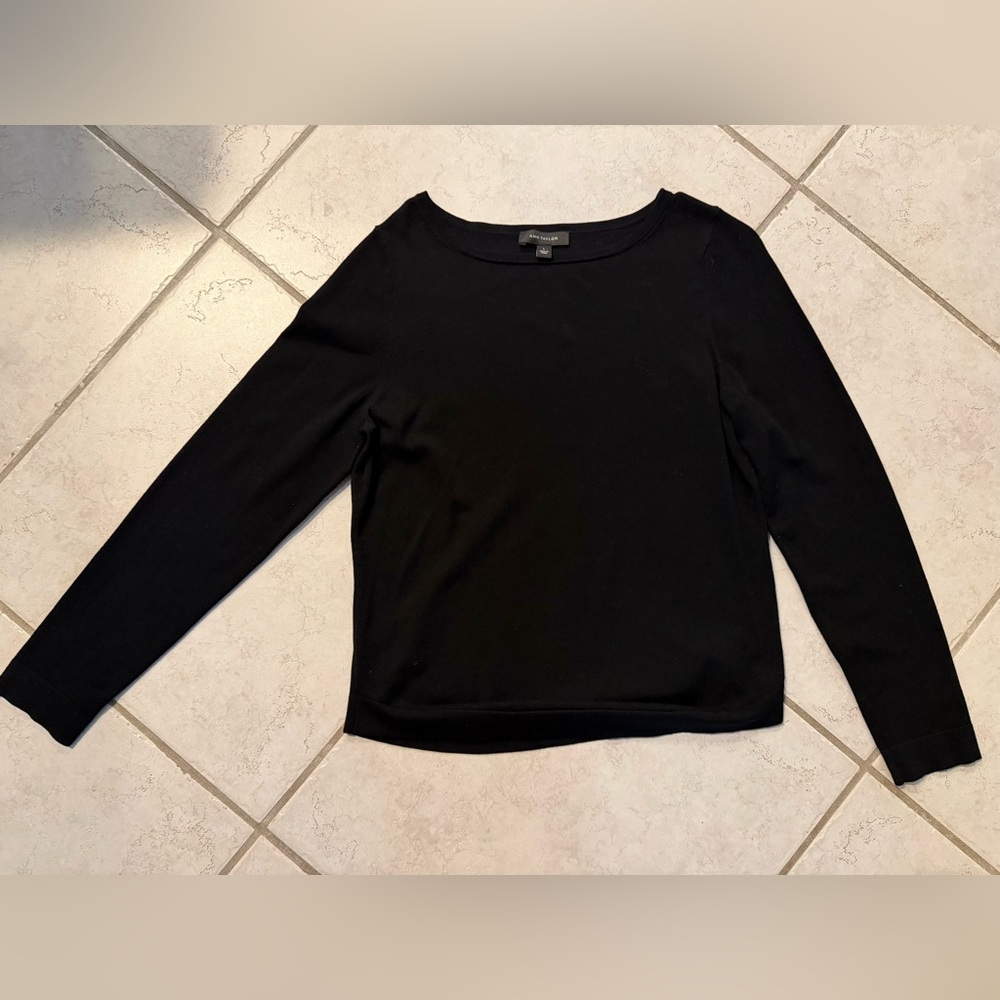 Ann Taylor Elegant Black Long Sleeve Tee